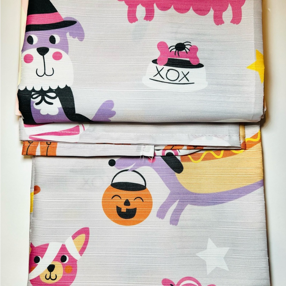 Halloween Cute Dogs in Costumes Fabric Shower Curtain with Hooks Pink Purple - Picture 12 of 15